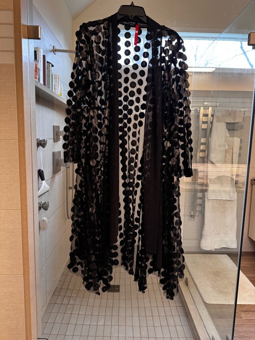 IC COLLECTION Black Polka Dot Sheer Overlay with Red Tag